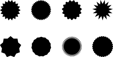 Set of vector starburst, sunburst badges - collection of special offer sale oval and round shaped sunburst labels and badges. Promo stickers with star edges. Vector.