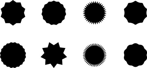 Set of vector starburst, sunburst badges - collection of special offer sale oval and round shaped sunburst labels and badges. Promo stickers with star edges. Vector.