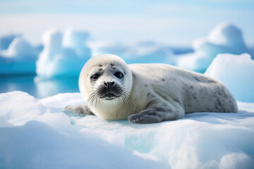 Obraz premium Seal's Haven: Blue Icebreaker Amidst Arctic Wildlife
