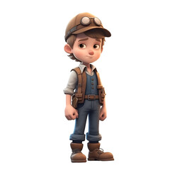 3D Render of a Little Boy with Pilot hat and overalls