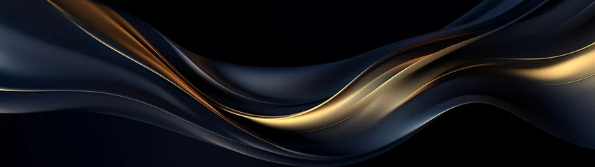 Gordijnen Abstrakcyjne tło - nowoczesna fale z cieniem i światłem oraz złotą farbą olejną na tkaninie © yeseyes9