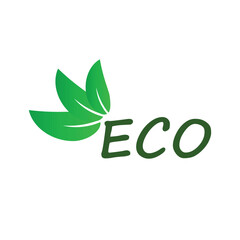 Eco friendly sticker, label, badge. Ecology icon. Stamp template for organic products with green leaves. Vector illustration isolated on white background
