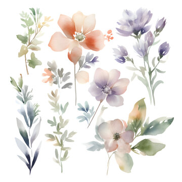 Watercolor flowers. Handmade. Isolated on a white background.