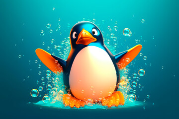 A cartoon penguin with bubbles. Generative AI 