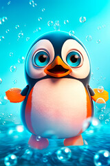 Naklejka premium A cartoon penguin with bubbles. Generative AI 