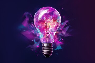 light bulb flying fast with a purple coloured background Generative Ai