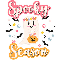 Spooky Season Retro Ghost Halloween Clipart