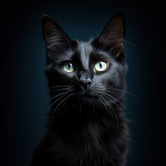 portrait studio d'un chat noir sur fond sombre