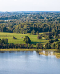 Fototapeta na wymiar Next to Aulejas lake (Aulejs). Village Auleja --Landscape, Latvia, in the countryside of Latgale.