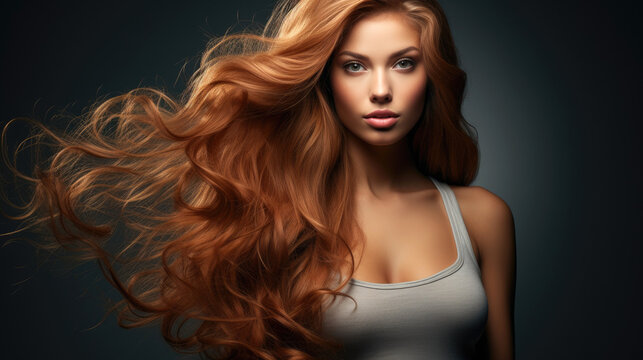 Attractive beautiful model with long hair extension. Generative AI