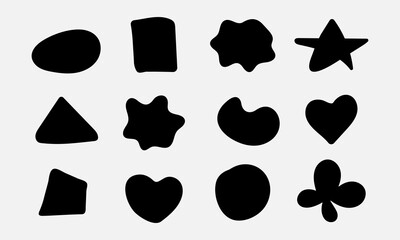 Smooth shapes. Asymmetry amorphous, black deform elements. Vector 