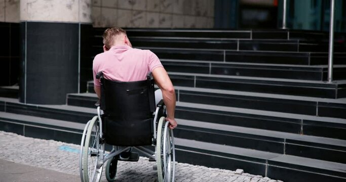 Paralyzed Man With Disability Stair Access