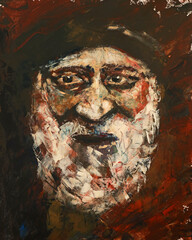 Portrait of a man with a beard. The face of an old grandfather. Oil painting