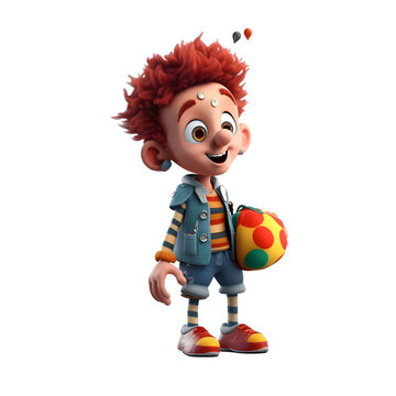 3D Render of a Little Red Haired Boy with soccer ball