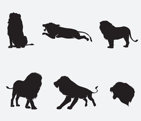 Vector Collection of lion Silhouettes
