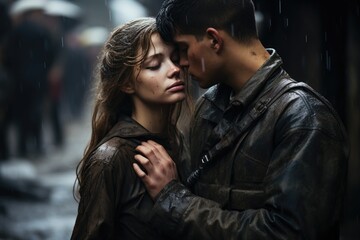 The sadness of parting. The agony of separation. A soldier embracing his beloved for the last kiss, not knowing if they'll see each other again amidst the horrors of war. Generative AI
