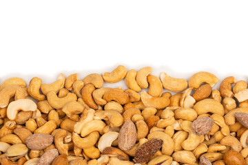 A group of almonds, pistachios, walnuts, macadamia, cashews.