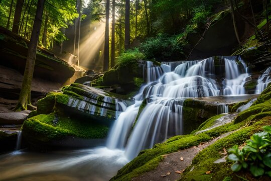waterfall in the forest Generated by ai © feroooz arts