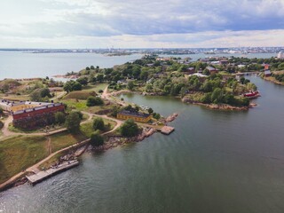 Fototapeta na wymiar Suomenlinna Star Fort in Helsinki, Finland by Drone
