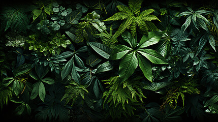 Green trees and plants jungle forest top view top down. - obrazy, fototapety, plakaty