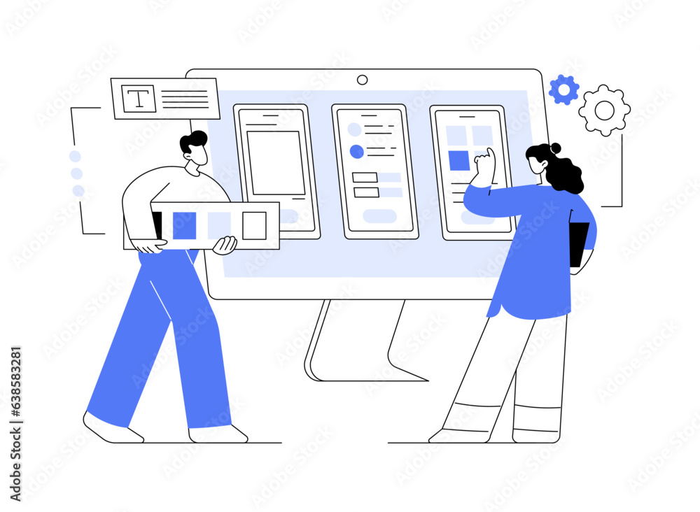 Poster ui ux design software abstract concept vector illustration.
