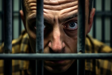 man in jail looks with menacing eyes