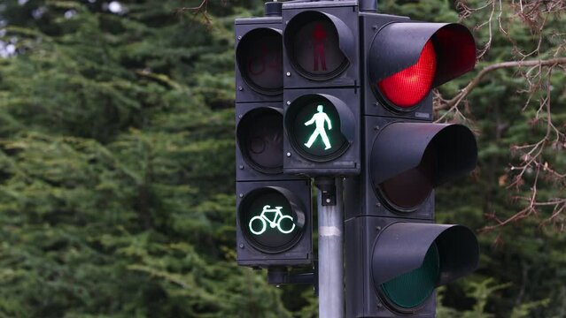 Traffic light at an intersection changing and opening - Slovenia Europe