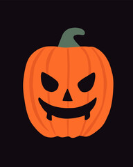 Vector isolated illustration of a Halloween pumpkin on a black background.
