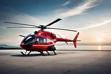 Zelfklevend Fotobehang red helicopter on the ground © Ahmad