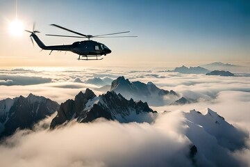 Fototapeta na wymiar helicopter flying above the clouds