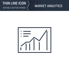 Market Analytics Icon - Thin Line Business Symbol. Ideal for Web Design. Quality Outline Vector Concept. Premium, Simple, Elegant Logo.