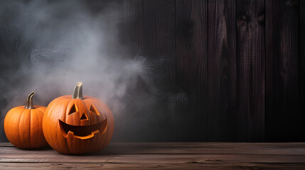 Halloween pumpkins, jack-o-lantern in smoke 1