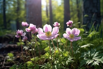 Fototapeta premium Anemone (Anemone nemorosa) blooming in the forest
