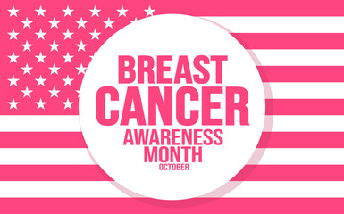 October is breast cancer awareness month usa flag background template. Holiday concept. background, banner, placard, card, and poster design template with ribbon and text inscription. vector