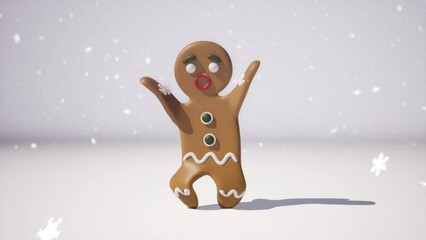 dancing gingerbread with snow on a winter background. Christmas holiday fun animation - Powered by Adobe
