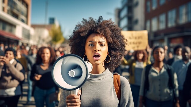 African-American protester against gender discrimination.