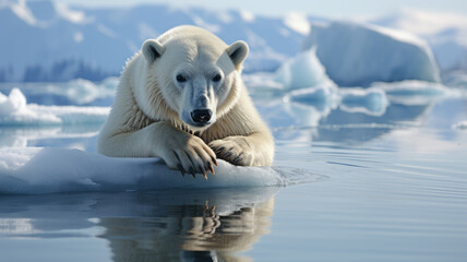Naklejka premium solitary polar bear on a shrinking ice floe