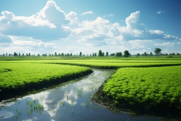 Flooded water field plant, sustainable agriculture.