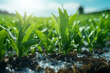Flooded water field plant, sustainable agriculture.