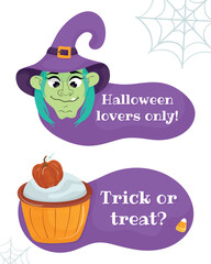 A set of labels, stickers, etc. with popular Halloween phrases. Vector illustration