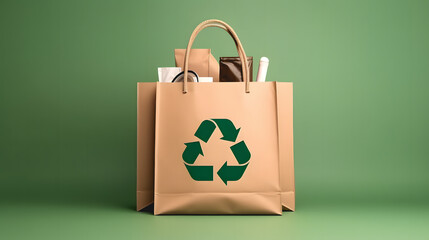 Le logo du recyclage sur un sac en papier d'un magasin. 