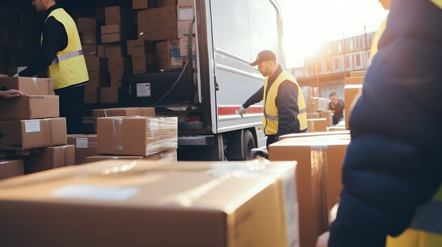 Un homme &agrave; c&ocirc;t&eacute; d'un camion pour une livraison de colis.