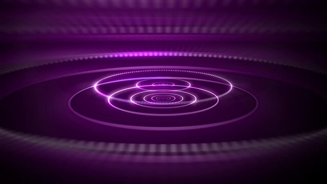 4K purple signal waves animation in loop. Vibrant and shiny glowing ripples. Hypnotizing spiral circulars radiating outward stock video.