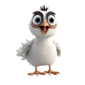 3D rendering of a cute little chicken isolated on white background.