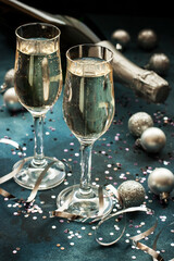 Two champagne glasses ready to celebrate in  New Year