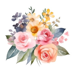 Watercolor bouquet of flowers. Hand painted illustration isolated on white background.