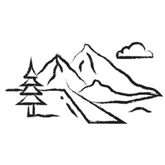 Hand drawn mountain landscape icon