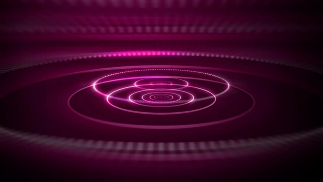 4K pink signal waves animation in loop. Vibrant and shiny glowing ripples. Hypnotizing spiral circulars radiating outward stock video.  