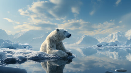 solitary polar bear on a shrinking ice floe.generative aI