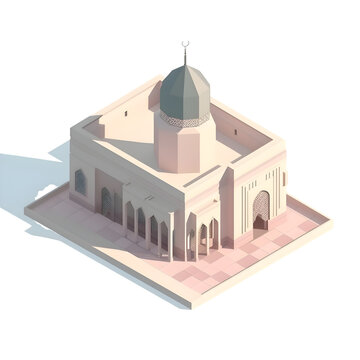 islamic mosque in isometric view isolated on white background.